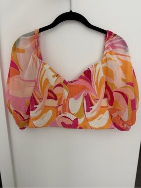 Flying Tomato Pink & Orange Swirl V-Neck Crop Top